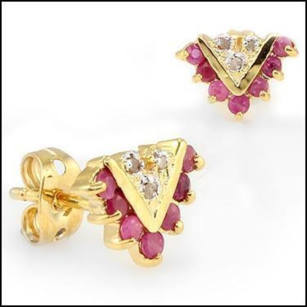 gorgeous diamond and ruby 18k gold over s.silver earrings